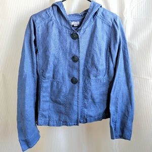 J Jill Jacket 100% Blue Linen & Hooded